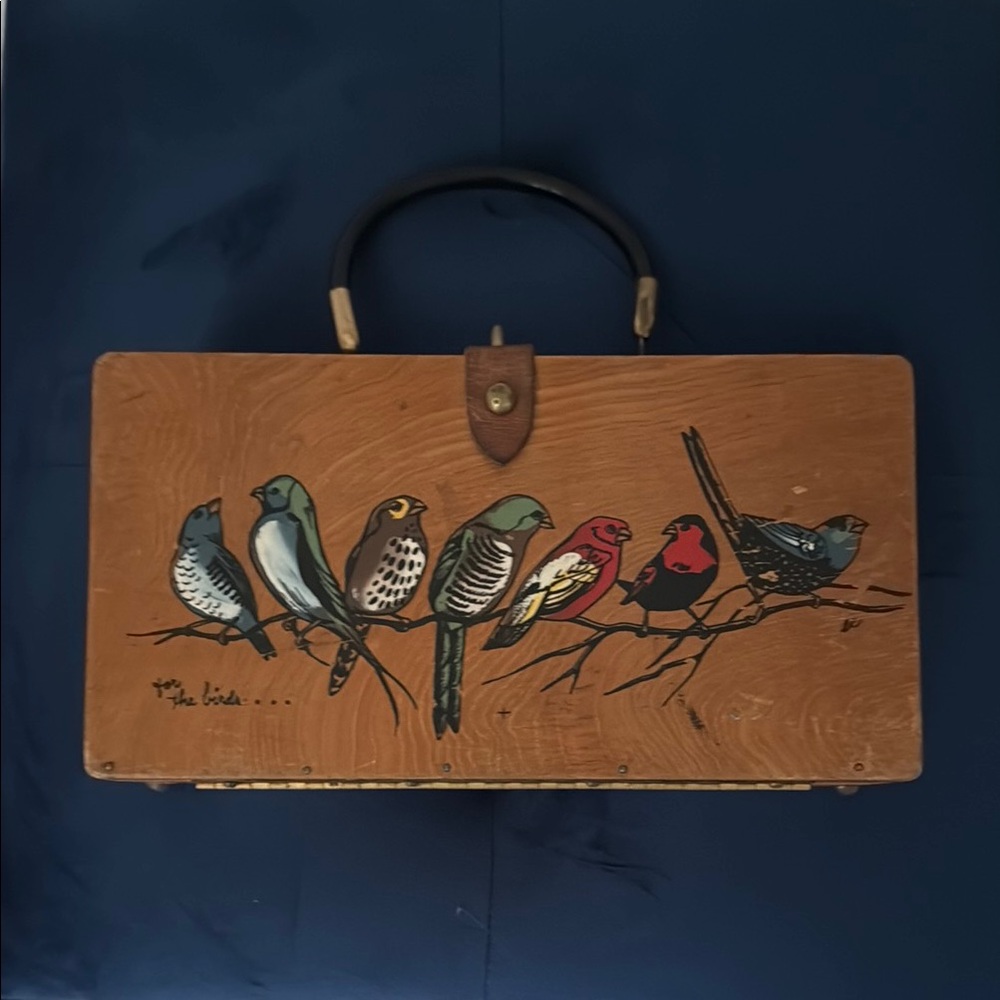 Enid Collins Vintage Painted Songbird Box Purse